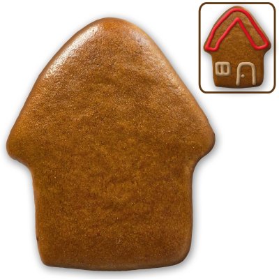 Lebkuchen Haus 2D Rohling 7 cm mit Gestaltungsbeispiel