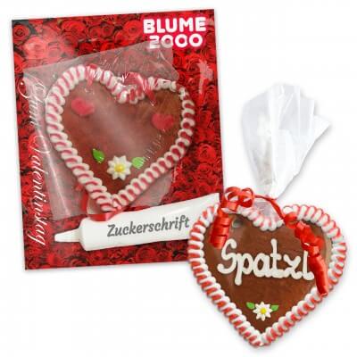 Lebkuchenherz Selbst Beschriften Set mit individueller Werbekarte, 12cm