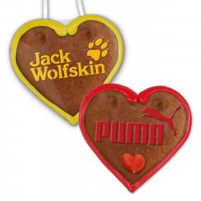 Gingerbread heart with line border and screen printed logo, 12cm