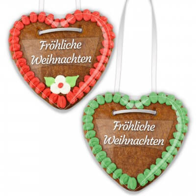 Gingerbread hearts 14cm with sticker - Fröhliche Weihnachten