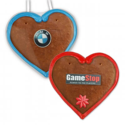 Gingerbread hearts Economy Quality with line border and sugar logo, 12cm