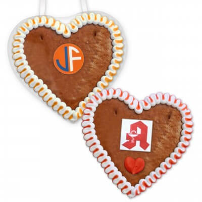Individual Economy Quality gingerbread heart with wave border and edible logo, 12cm