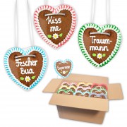 Gingerbread hearts mixed in a carton - 10cm - Sayings for Men