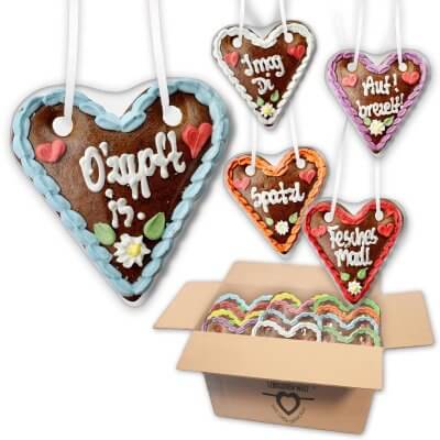Lebkuchenherzen Mischkarton - 14cm - Oktoberfest Sprüche in verschiedenen Variationen