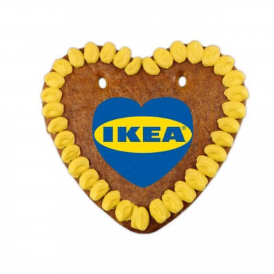 Gingerbread hearts with logo from sugar paper, 14cm