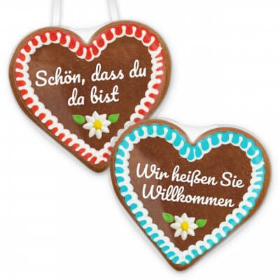 Gingerbread heart with individual foil sticker, 12cm