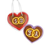 Gingerbread Hearts with rings and initials, 8cm