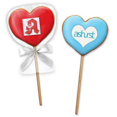 Gingerbread heart lollipops glazed, 8cm with logo