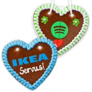 Gingerbread heart with custom printed logo, 18cm