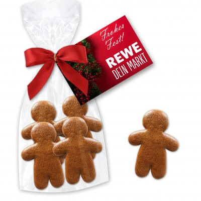 Mini gingerbread man 4 pieces in a gift bag with attached card