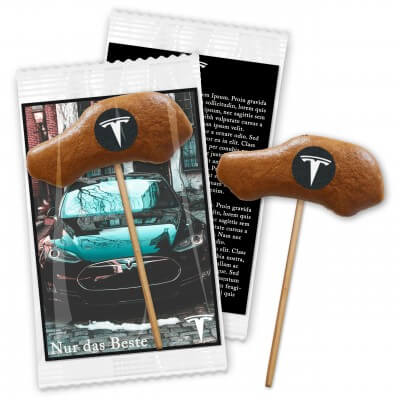 Gingerbread Lolli car with logo & advertising card, 9cm