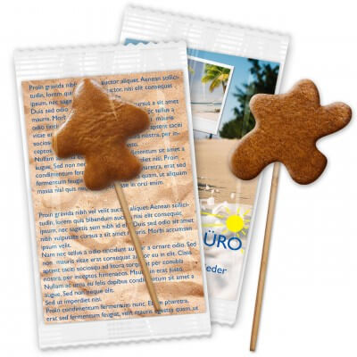 Gingerbread-lollipop special design with advertising card, 7cm