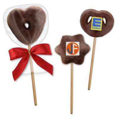 Lebkuchen Lollies in Stern, Herz und Brezen Form - Optional mit Logo