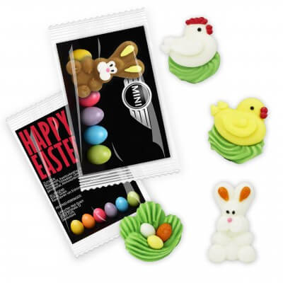 Promo business card with mini easter figurine