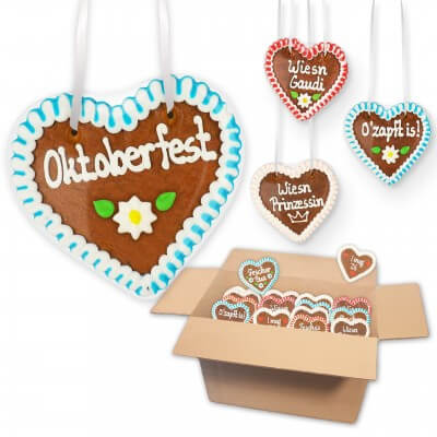 Lebkuchenherz Mischkarton - 12cm - Thema Oktoberfest