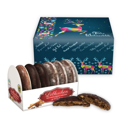Oblatenlebkuchen im weihnachtlichen Geschenkkarton – Rentier, 200 g