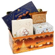 Santa Claus metal tin filled with cookie delights