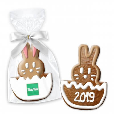 Bunny in Egg Easter cookie about 12cm optional with logo or text