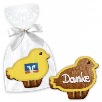 Easter gifts chick cookie approx. 12cm with logo and text