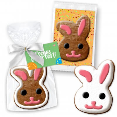 Easter cookie bunny head as a gift about 12cm with advertising card
