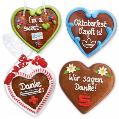 Customizable gingerbread heart 12cm optionally with logo