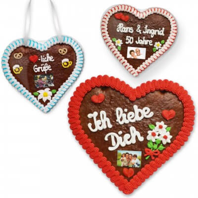 Individual gingerbread heart 24cm with text and photo