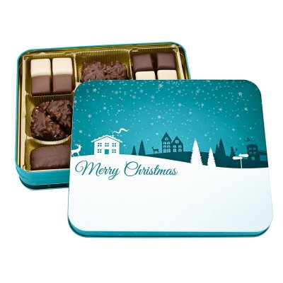 "Merry Christmas" Metallbox mit Gebäck - personalisiert mit Logo