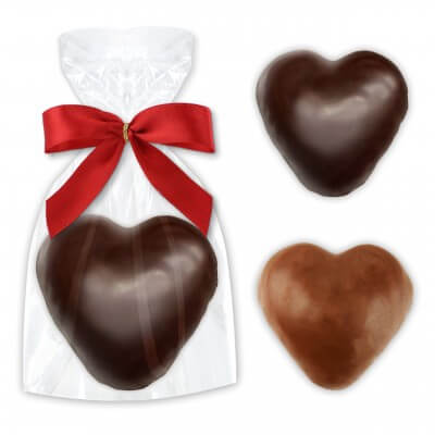 Filled gingerbread heart chocolate-coated, individually packed - various types