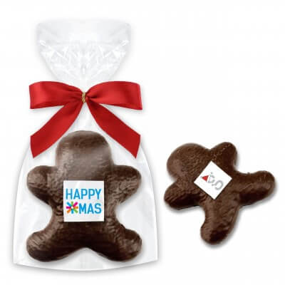 Dark chocolate- gingerbread man, incl. logo