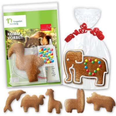 Individual gingerbread do-it-yourself kit - zoo animal shapes - with individual promo card