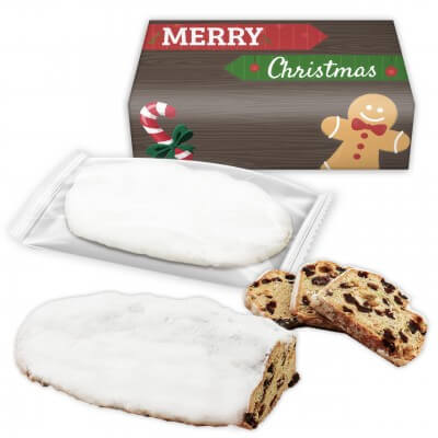 Stollen in frei bedruckbaren Karton mit Werbebranding, 750g