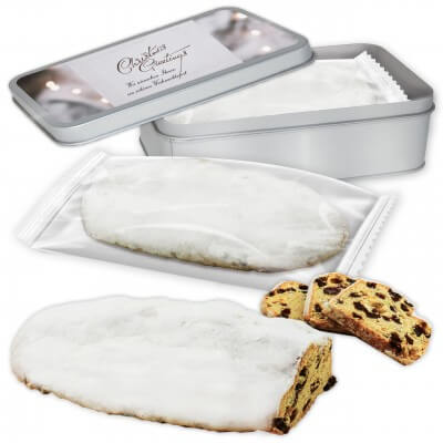 Stollen in individueller Dose mit Werbe Logo, versch. Sorten, 1000g