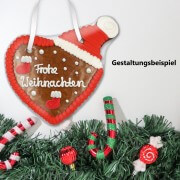 Gingerbreadheart with santa hat blank with border, 12 cm