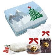 Winter landscape gift chest with Christmas tree