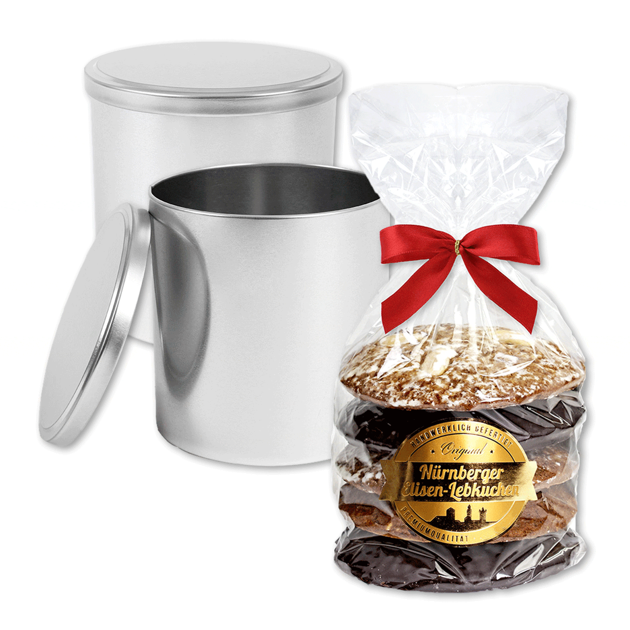 Geschenkdose Silbern mit Elisen-Lebkuchen