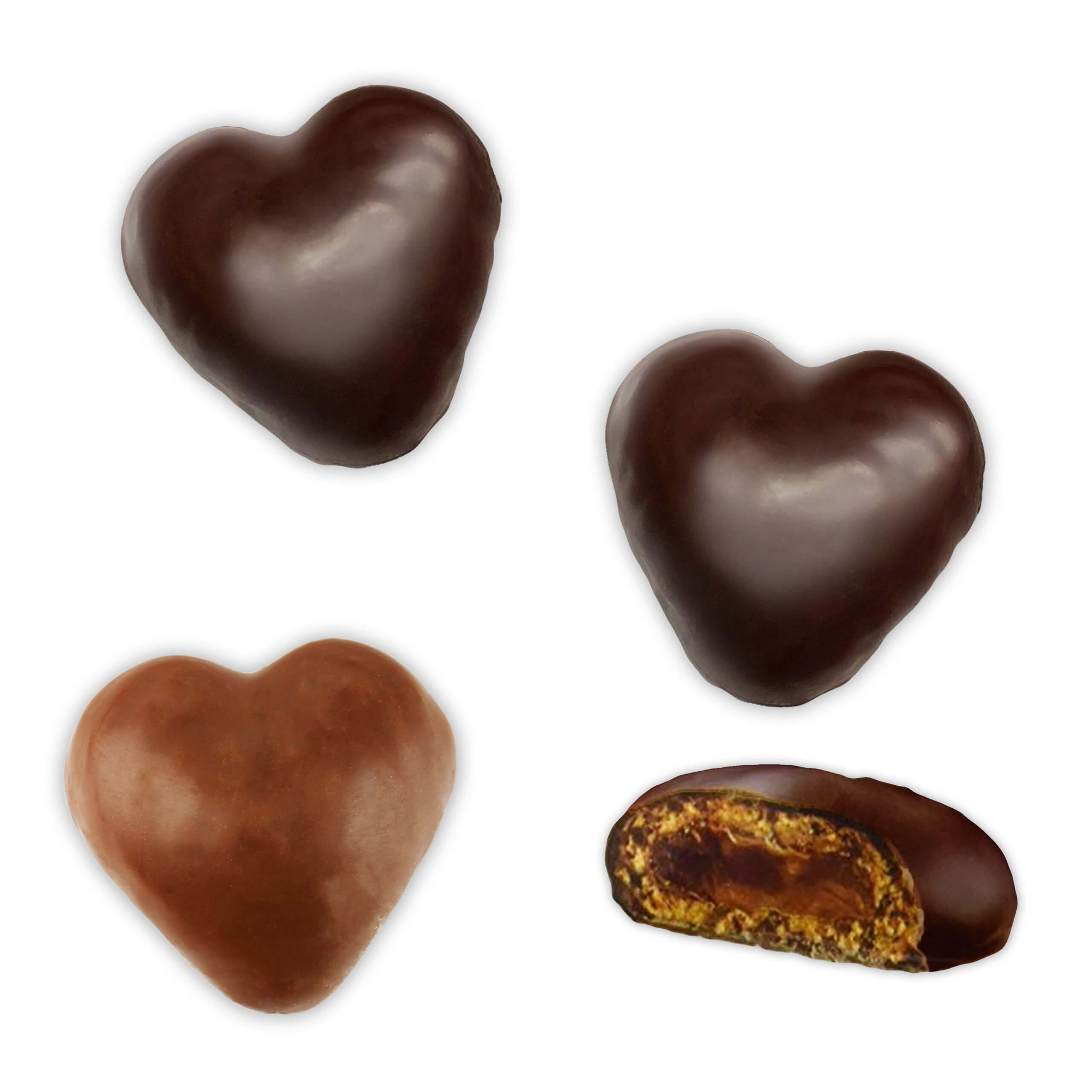 Varieties Overview of chocolate gingerbread hearts
