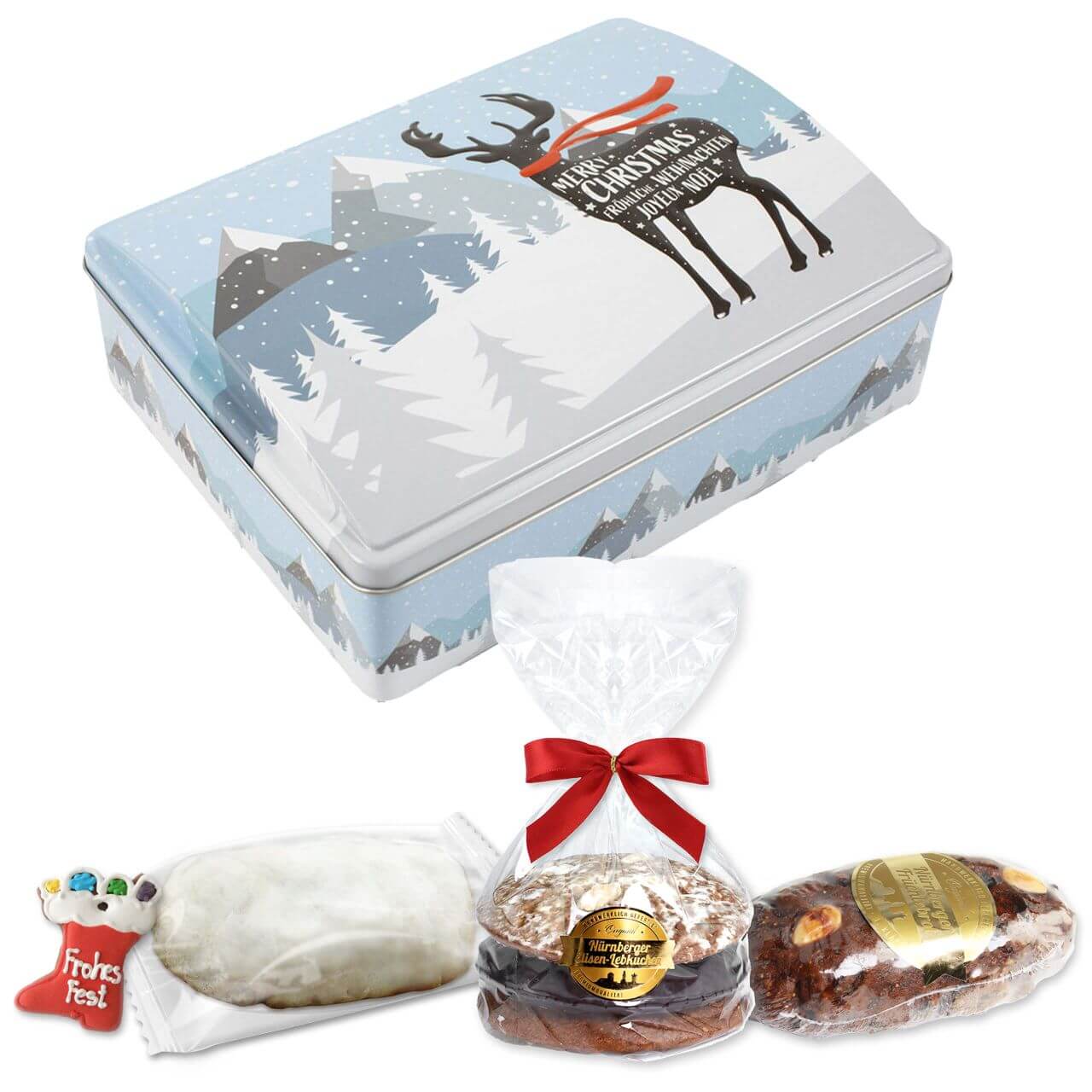 Winter landscape gift chest with reindeer