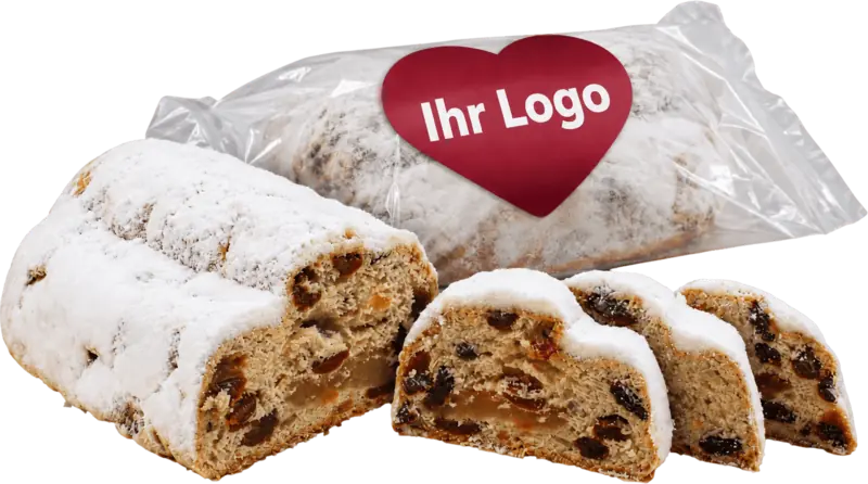 Christstollen mit Logo-Etikett