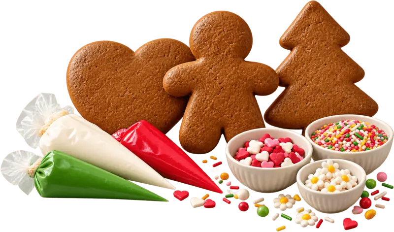 Lebkuchen-Rohlinge mit Zuckerguss und Streudeko